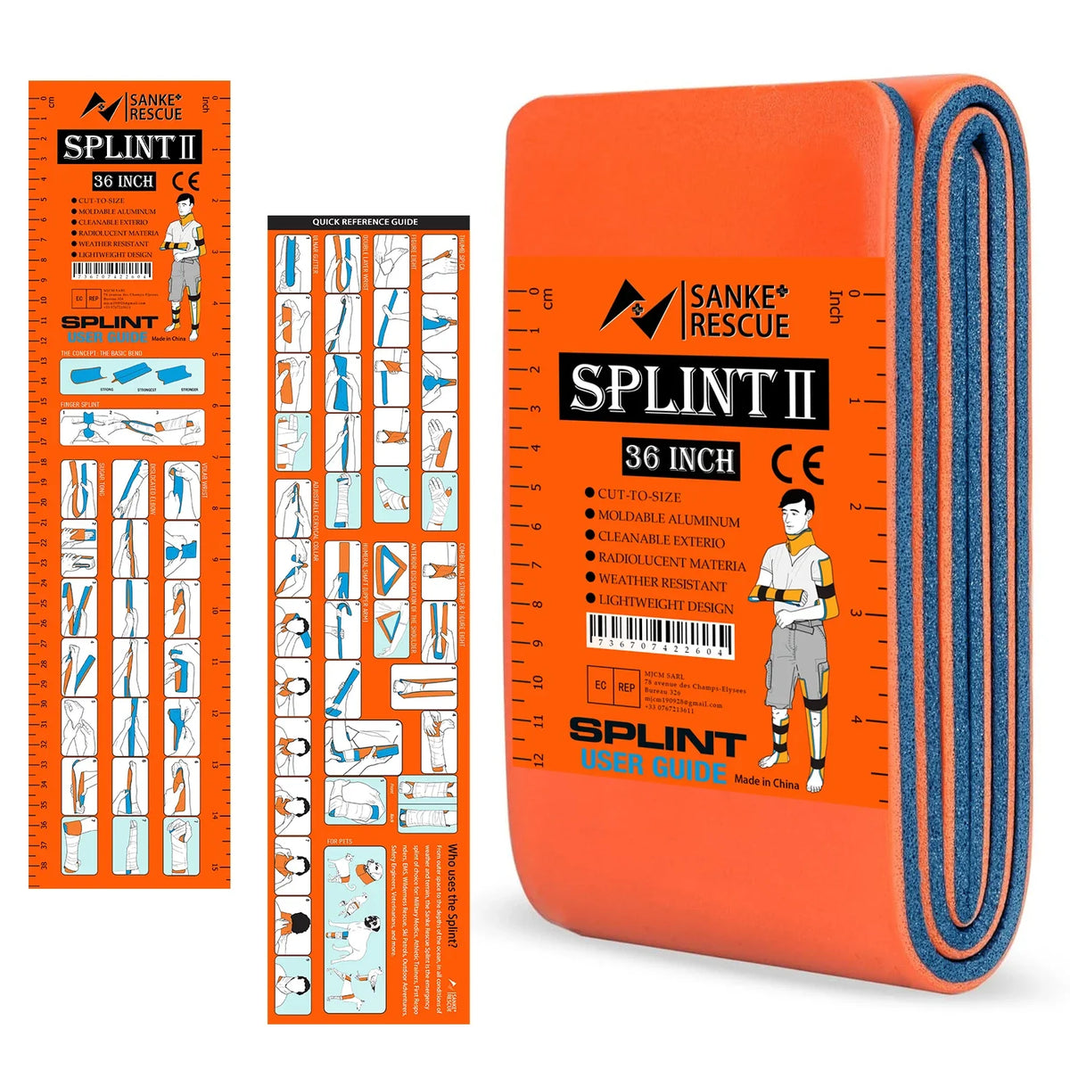First Aid Splint 18-36" X 4.3" Green-Gray Orange-Blue Keep Bones in Position