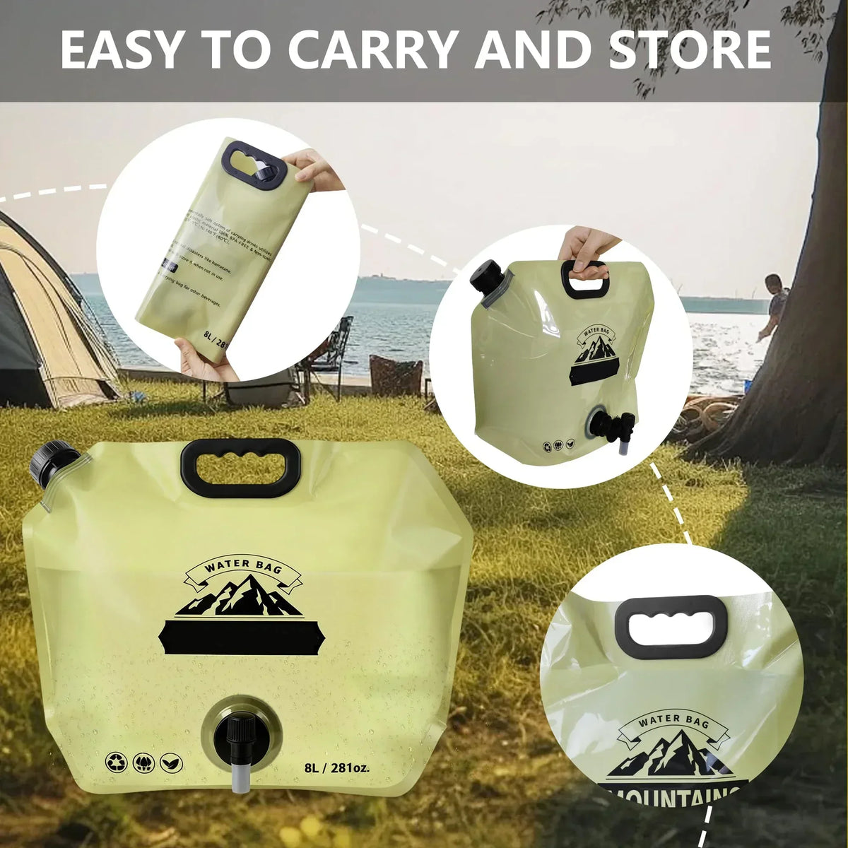 2Pcs Water Jug Camping 2.1Gallon, Reusable BPA Free Plastic Flasks, For Outdoor Hiking, Backpacking, Emergency Prep