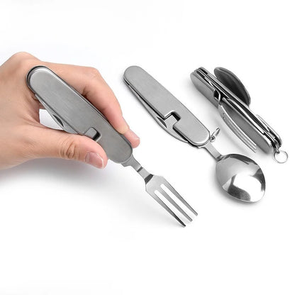 Multi Tool Portable Picnic Camp Spoon Fold Spork Fork Flatware Tableware Knife Cutlery Bottle Can Opener Multitool Outdoor Tools