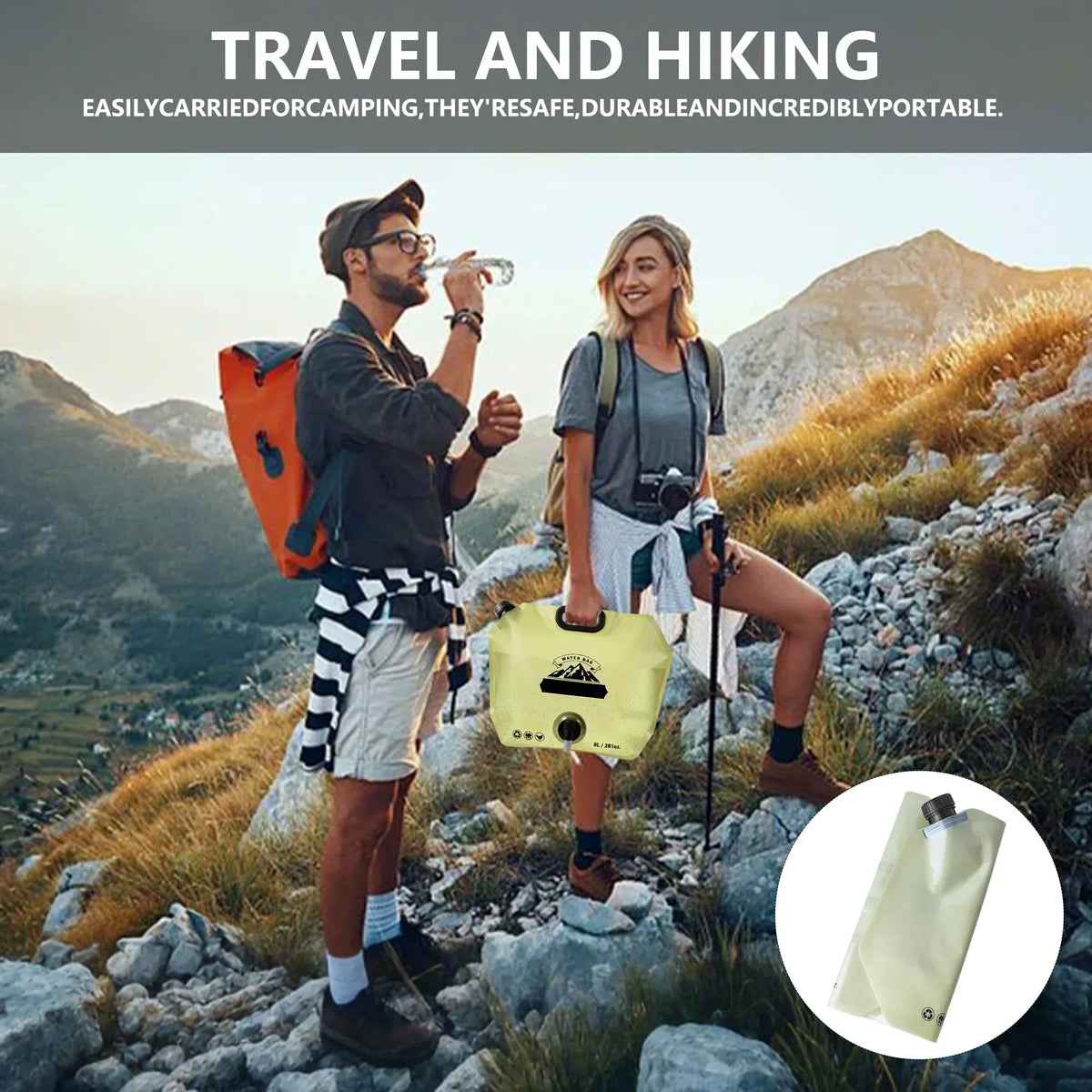 2Pcs Water Jug Camping 2.1Gallon, Reusable BPA Free Plastic Flasks, For Outdoor Hiking, Backpacking, Emergency Prep