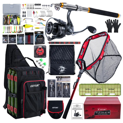 Goture Fishing Equipment Set Fishing Rod+Wheel+Bag+Net+Tackle Accessories Full Set Fishing Gear Used for Outdoor Hunting