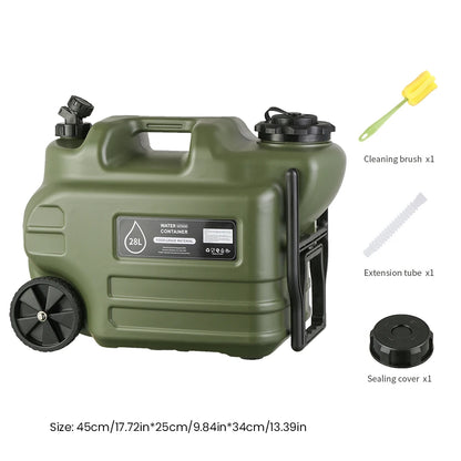 28L Water Storage Containers with Spigot Camping Water Jug with Wheels & Folding Handle Portable Emergency Water Tank for Hiking