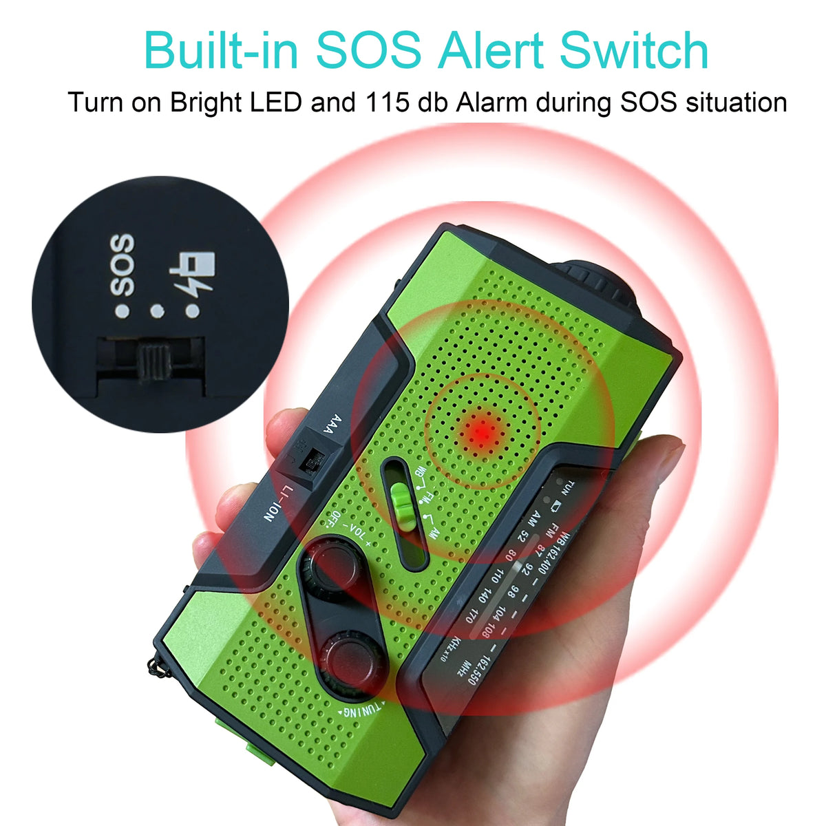 Portable Hand Crank Radio, Emergency Weather Radio Solar Powered,AM/FM, SOS Alarm, LED Reading Lamp, Flashlight,2000 mAh Battery