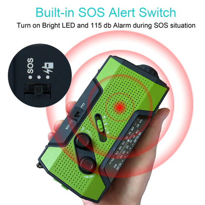 Portable Hand Crank Radio, Emergency Weather Radio Solar Powered,AM/FM, SOS Alarm, LED Reading Lamp, Flashlight,2000 mAh Battery