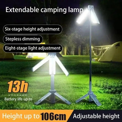 LED Light Source Folding Camping Light Stepless Dimming Multi-color Lighting Portable Telescopic Lantern Triangle Stand Base