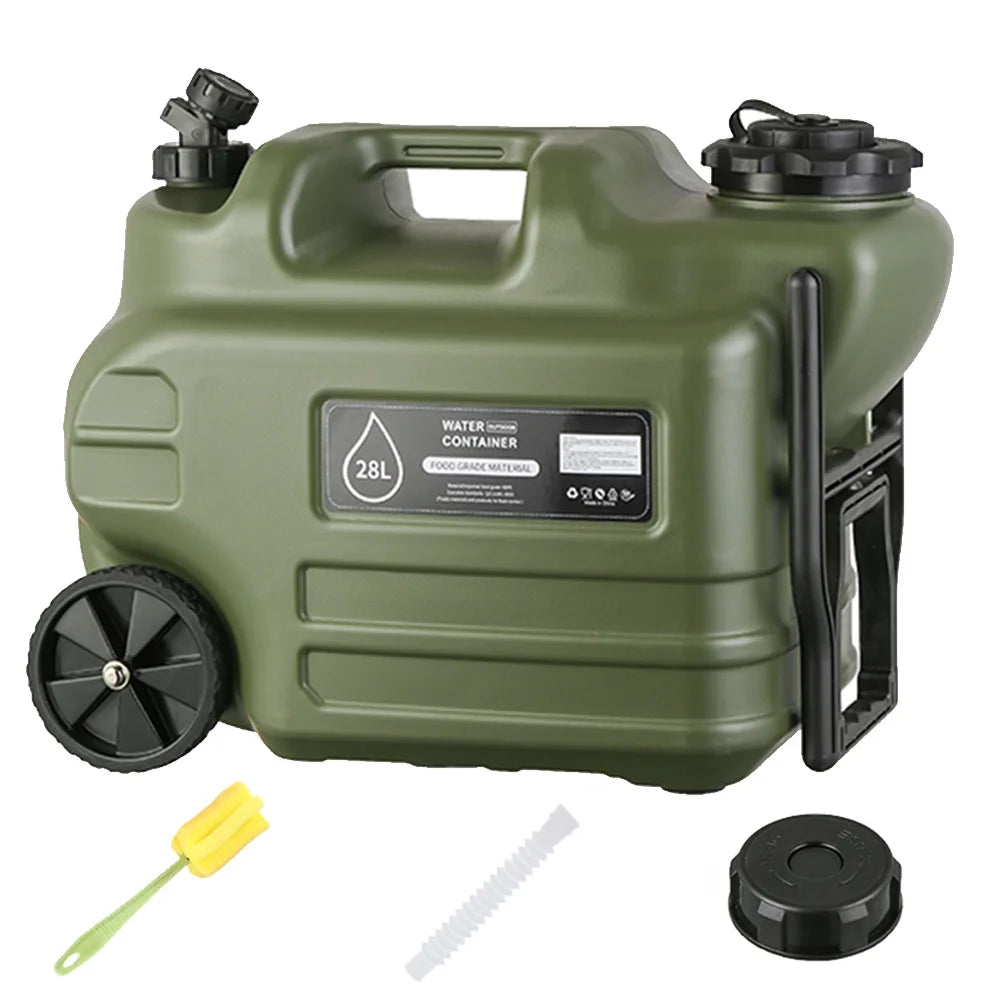 28L Water Storage Containers with Spigot Camping Water Jug with Wheels & Folding Handle Portable Emergency Water Tank for Hiking