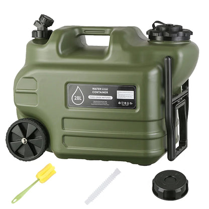 28L Water Storage Containers with Spigot Camping Water Jug with Wheels & Folding Handle Portable Emergency Water Tank for Hiking