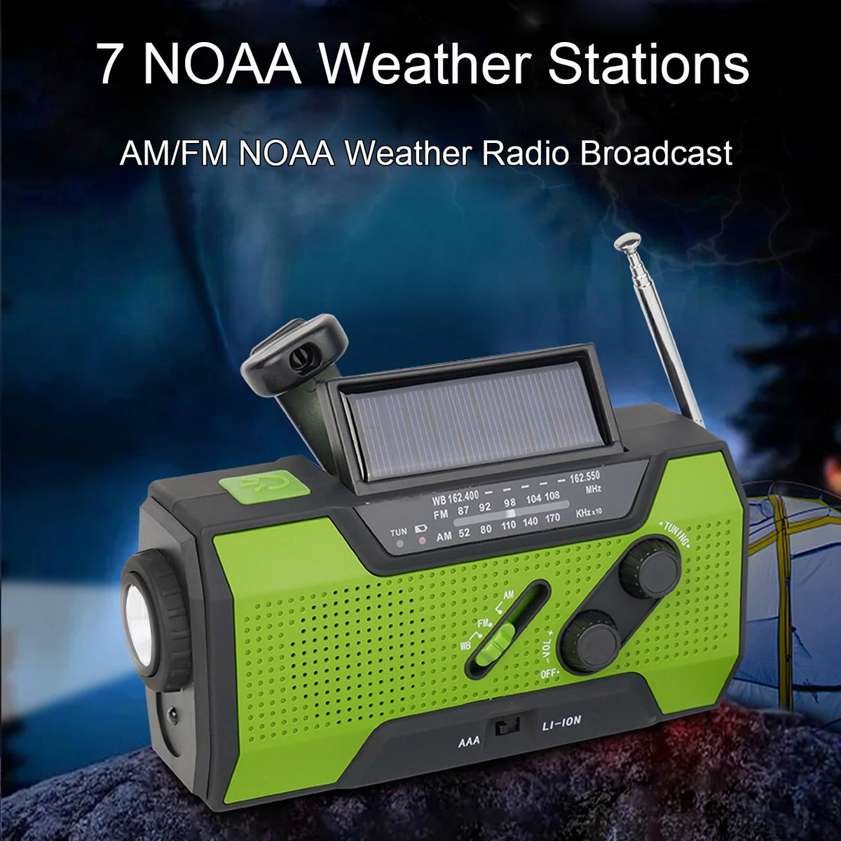 Portable Hand Crank Radio, Emergency Weather Radio Solar Powered,AM/FM, SOS Alarm, LED Reading Lamp, Flashlight,2000 mAh Battery