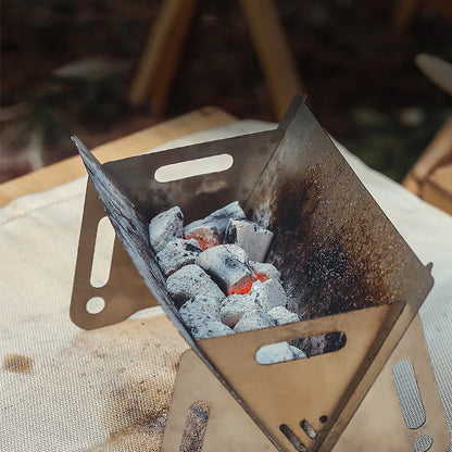 Camping Wood Burning Stove with Grill Plate Outdoor Portable Folding Stainless Steel Backpacking Cooking Stove