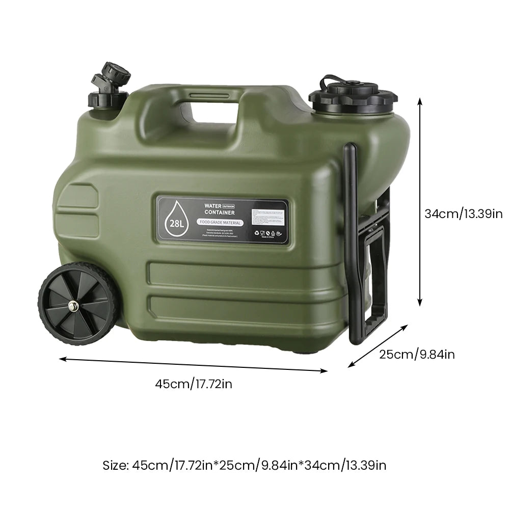 28L Water Storage Containers with Spigot Camping Water Jug with Wheels & Folding Handle Portable Emergency Water Tank for Hiking