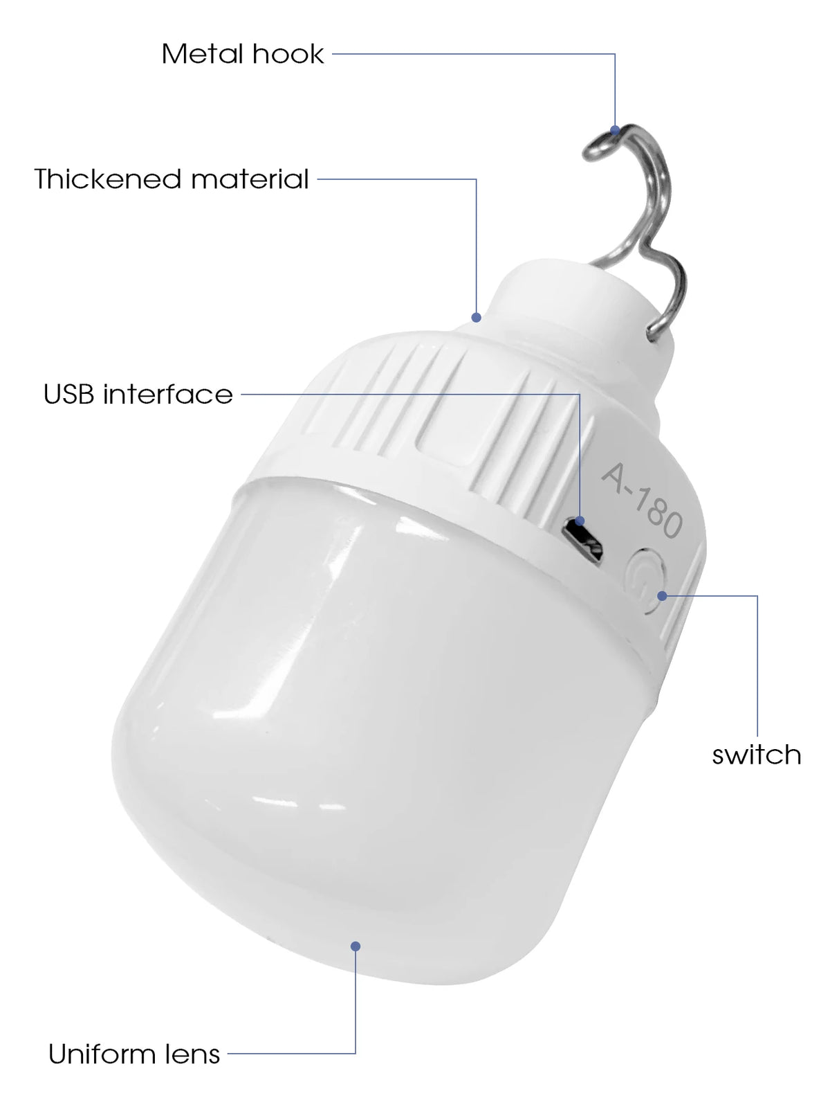 Camping Light Bulb Emergency Night Lighting Outdoor Picnic Hanging Pendant Tent Lamp 500mAh USB Rechargeable LED Bulb