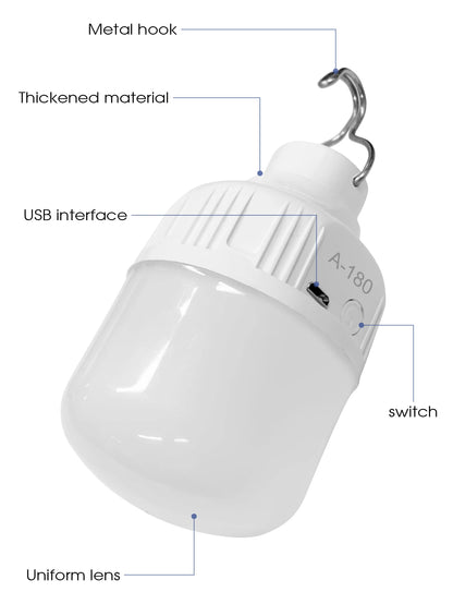 Camping Light Bulb Emergency Night Lighting Outdoor Picnic Hanging Pendant Tent Lamp 500mAh USB Rechargeable LED Bulb