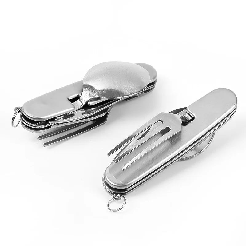 Multi Tool Portable Picnic Camp Spoon Fold Spork Fork Flatware Tableware Knife Cutlery Bottle Can Opener Multitool Outdoor Tools