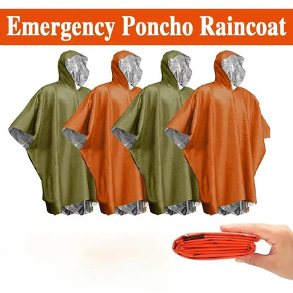 Emergency Poncho - Waterproof Raincoat With Cold Insulation & Survival Blanket, Disposable Reusable for Camping/Hiking