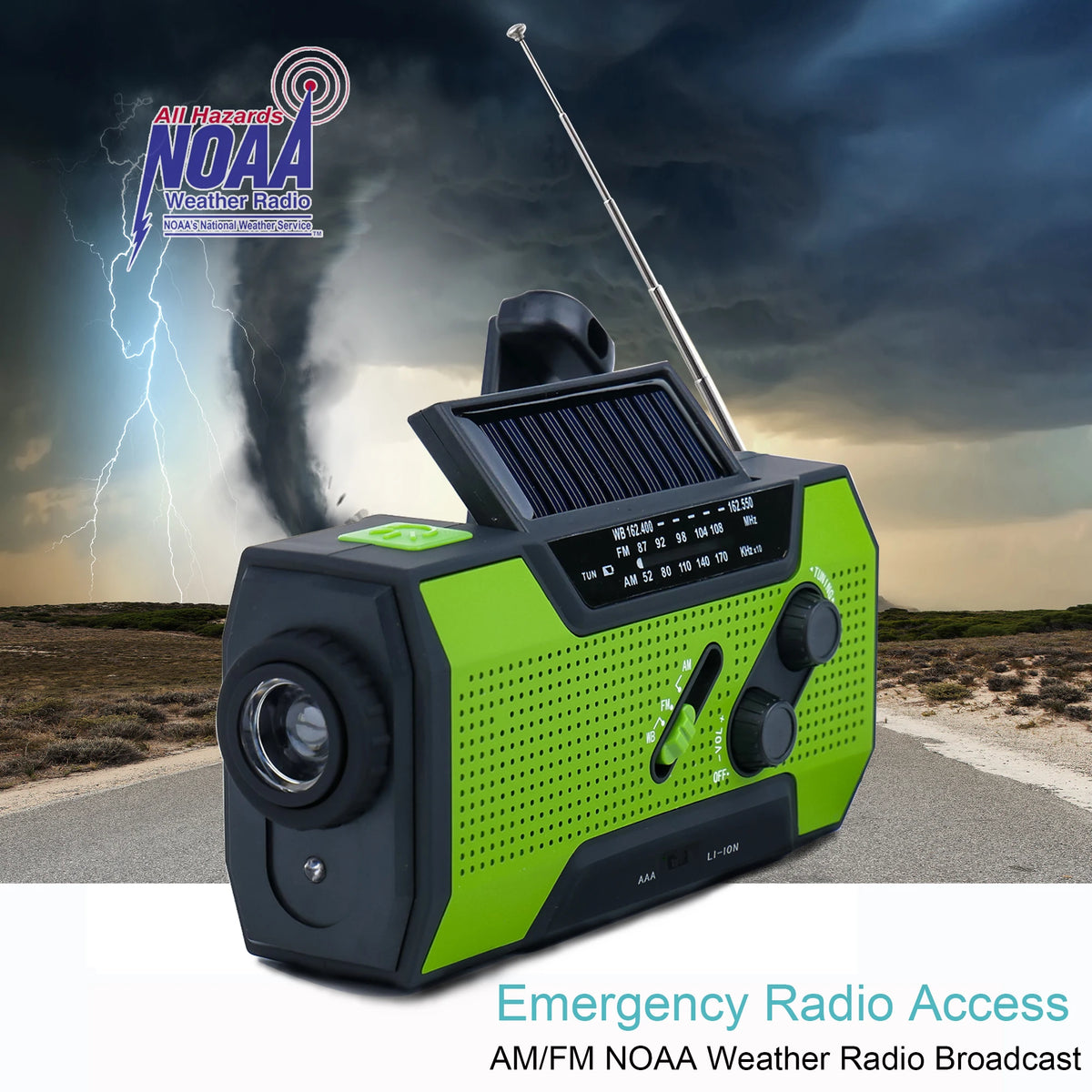 Portable Hand Crank Radio, Emergency Weather Radio Solar Powered,AM/FM, SOS Alarm, LED Reading Lamp, Flashlight,2000 mAh Battery